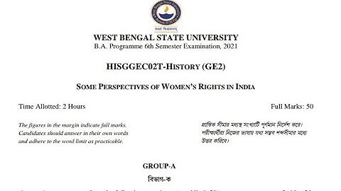 WBSU BA History GE 6th Semester Question Paper