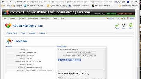 obSocialSubmit Joomla extension - Facebook addon configuration