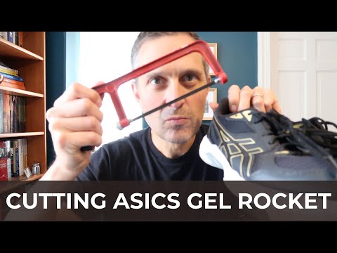 Cutting Asics Gel Rocket 10 in Half