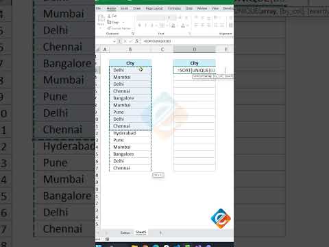 SORT and find unique values in Excel  #excel #exceltips