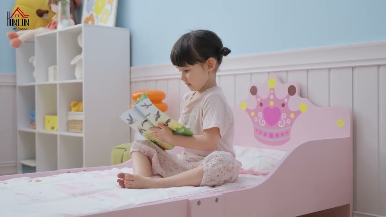 Letto Bambini HOMCOM Con Sponde 73x143cm - Rosa Con Corona - Foto 3