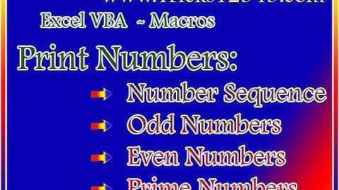 Excel VBA Macros: Print Numbers Evn Odd Prime Serial