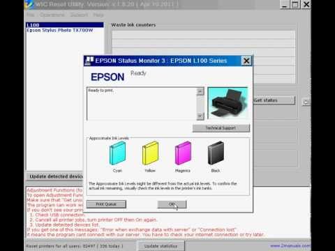 Epson L100, L200, L800 etc. printers Ink Reset.  FREE Ink levels reset!