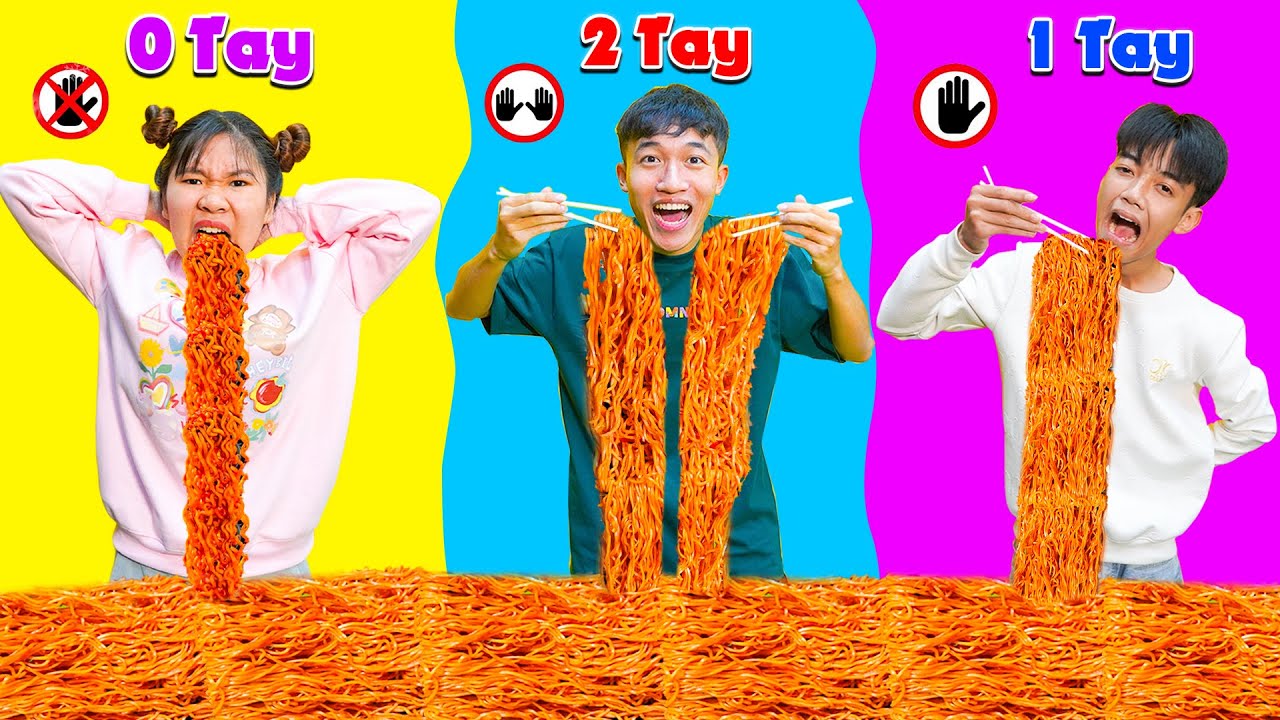 Thử Thách Ăn Bằng 0 Tay - 1 Tay - 2 Tay ? Ai Ăn Giỏi Nhất | Anh Tóc Xoăn