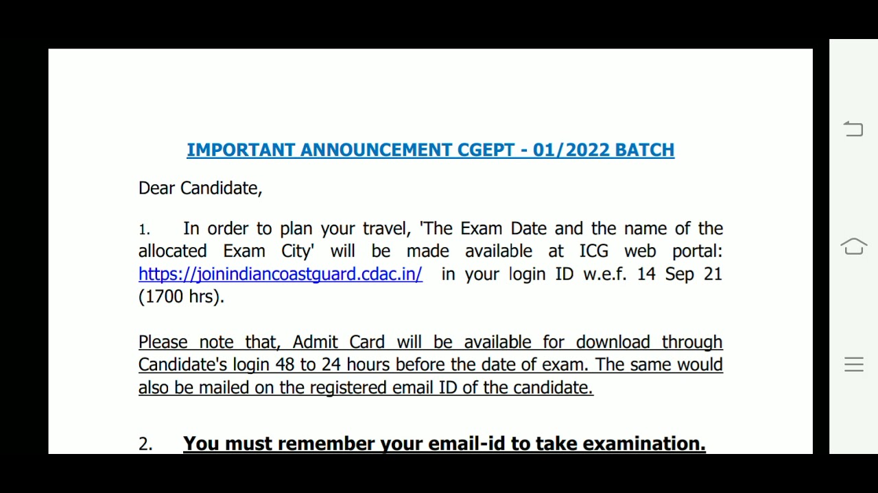 INDIAN COAST GUARD EXAM DATE AND EXAM CITY NOTICE 2021