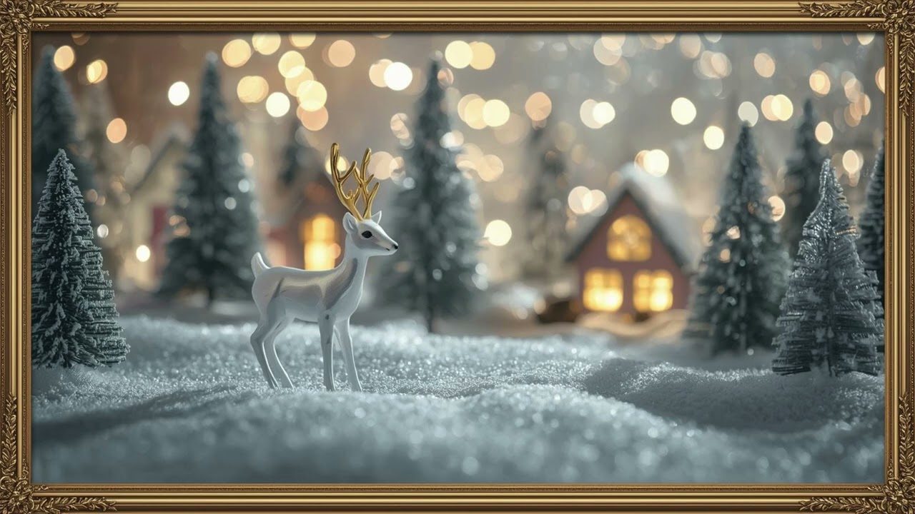 Miniature Winter Reindeer Scene – Christmas Frame TV Art | 4K Cozy Holiday Village Screensaver