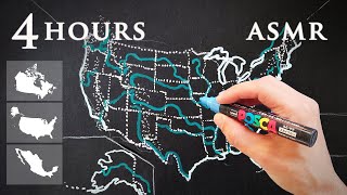 Asmr 4 Hours Map Drawing Usa Canada Mexico