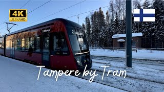TAMPERE FINLAND - CATCHING THE TRAM BETWEEN SANTALAHTI & HERVANTA, Freezing Cold -16c (4K)