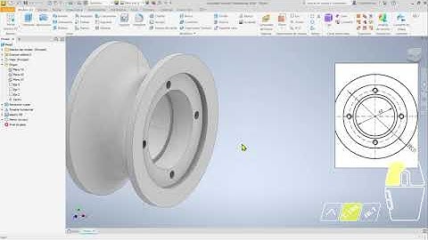 Creación de una pieza de revolución, simétrica, con un patrón de 4 taladros circulares, en Inventor