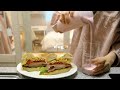 vlog | 잠옷미팅👚 살구잼 만들어서 베이글 샌드위치, 하트맛살전 도시락, 양배추김치, 카페에서 미팅준비