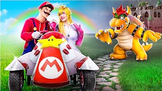 Princess Peach is Missing! We Built a Super Mario Kart! Super Mario Bros in Real Life!