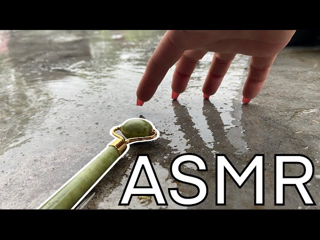 ASMR: Concrete scratching/tapping + Other outside sounds in the rain - (Gina CV) class=