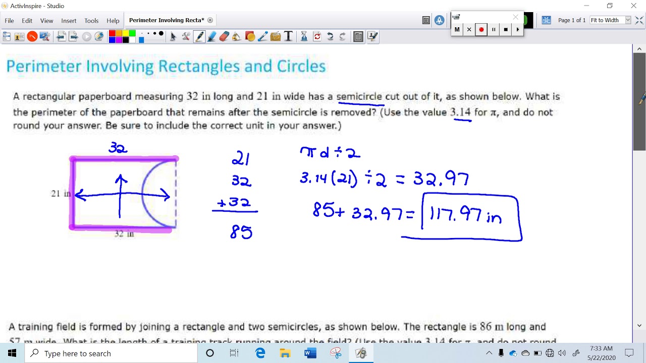 Perimeter Involving Rectangles and Circles 