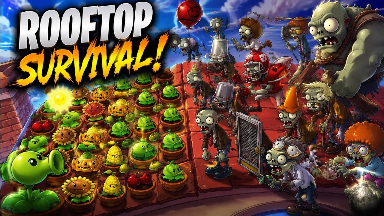 Zombies Rooftom Plants vs Zombies Rooftop Survival Battle! - YouTube