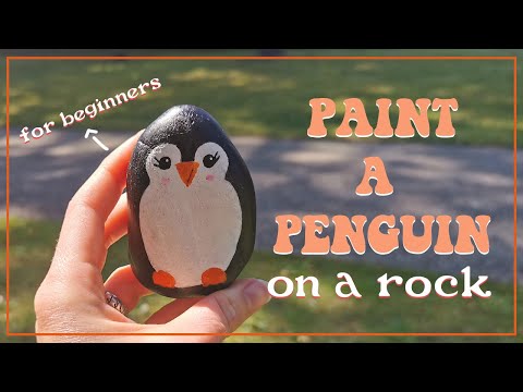 How to paint a penguin on a rock? EASY STONE PAINTING FOR BEGINNERS. Cute painted rock tutorial
