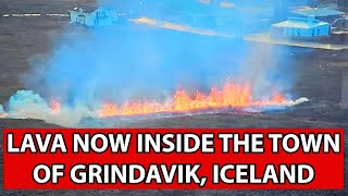 New Fissure Within the Town of Grindavik, Iceland as Media and Police Quickly Evacuate the Area