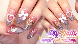do my nails with me 🌙 Sailor Moon nails  🐈‍⬛  asmr self gel x nails at home 🫧