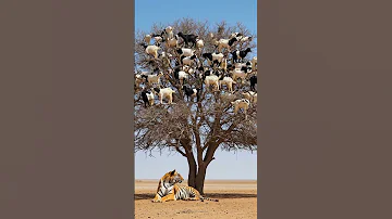 Tiger Try To Wait Many Goat On The Big Tree 2 
