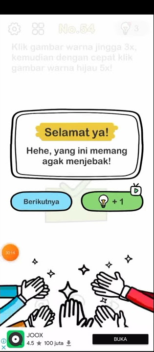 Klik gambar warna jingga 3x, kemudian dengan cepat klik gambar warna hijau 5x! brain out No. 54