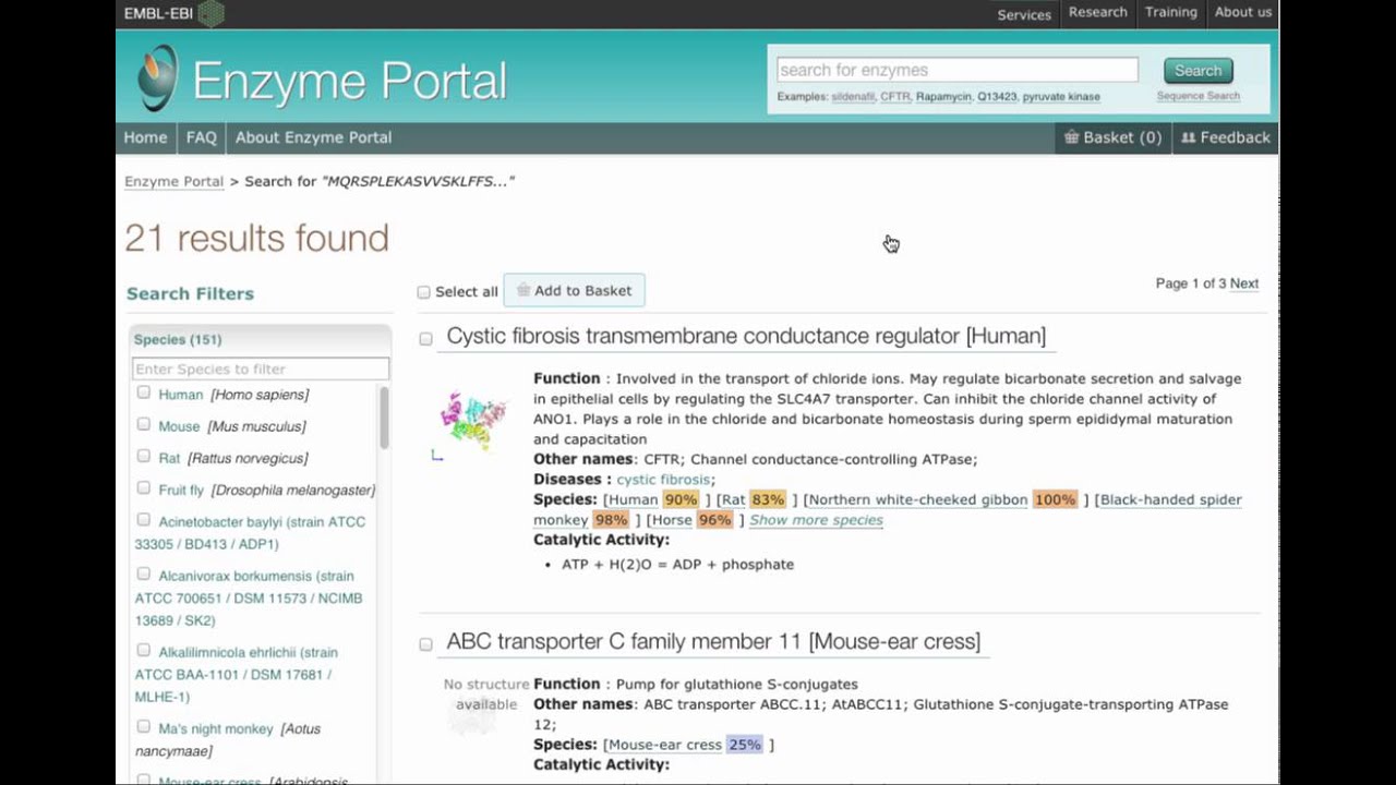 Sequence search using the Enzyme Portal