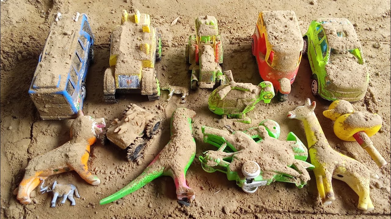 Cleaning toy car, helicopter,bus, tarin, JCB, monster truck, ambulance, animals 