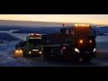 5 trucks needed for pulling up a wind turbine tower in the winter!