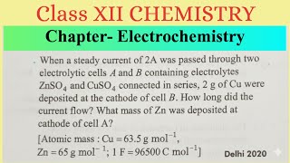 When steady current of 2A was passed through two electrolytic cells A and B containing ZnSO4 & CuSO4