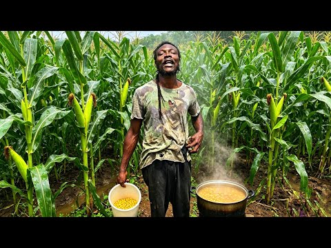 PLANTING CORN AN COOKING SOME NATURAL PEANUT PORRIDGE ON THE FARM