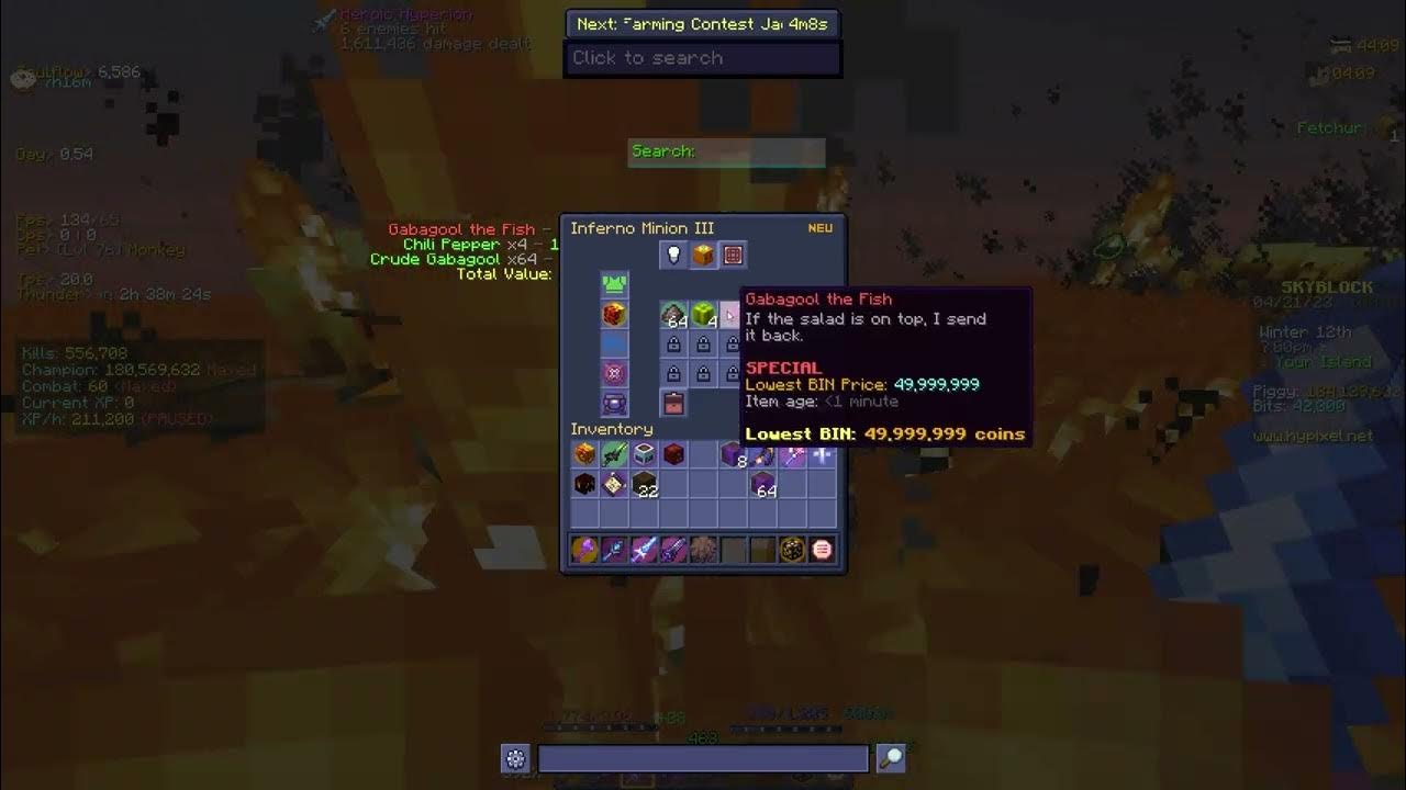 Hypixel Skyblock Gabagool the Fish Drop (1 in 3,927,273 Chance) YouTube