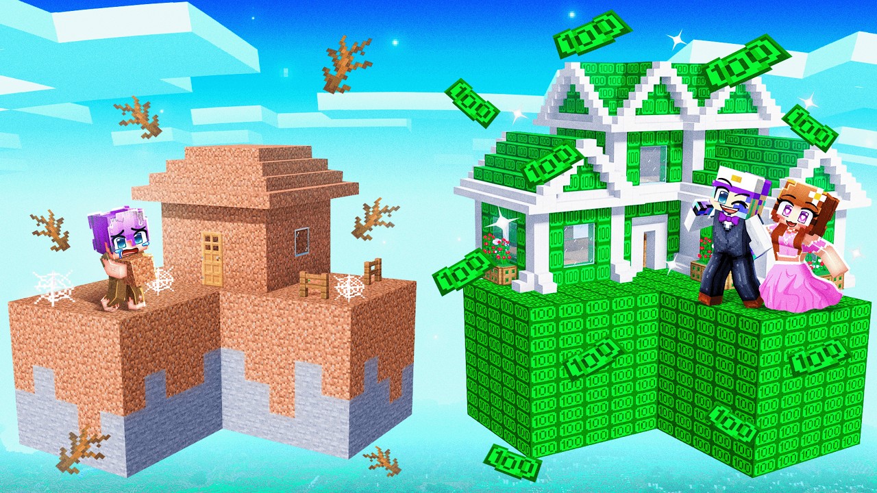 Dirt vs MONEY Skyblock Battle in Minecraft
