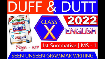 Duff and Dutt English Question Bank 2022 Class - 10 | Class - X English Solution | MS - 1 |
