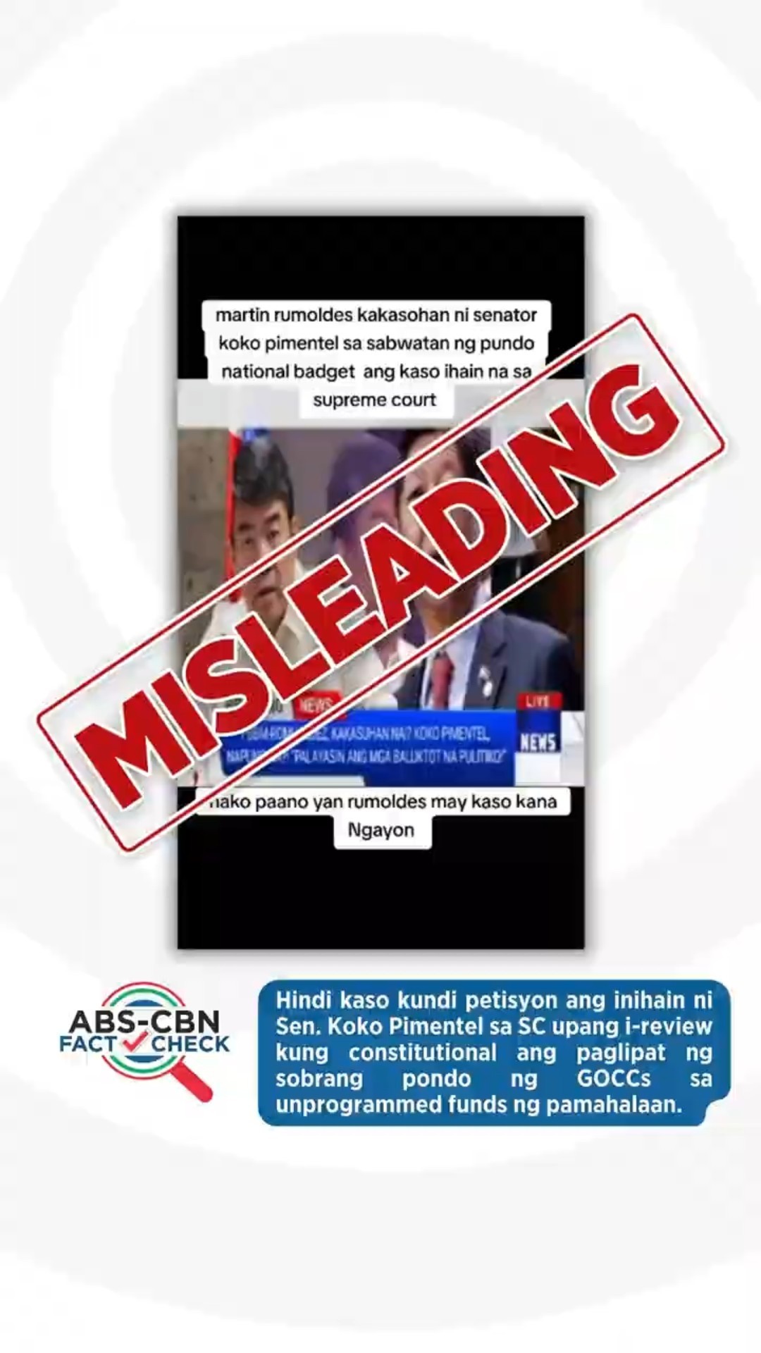 FACT CHECK: Hindi naghain ng kaso si Pimentel laban kay Romualdez sa Korte Suprema