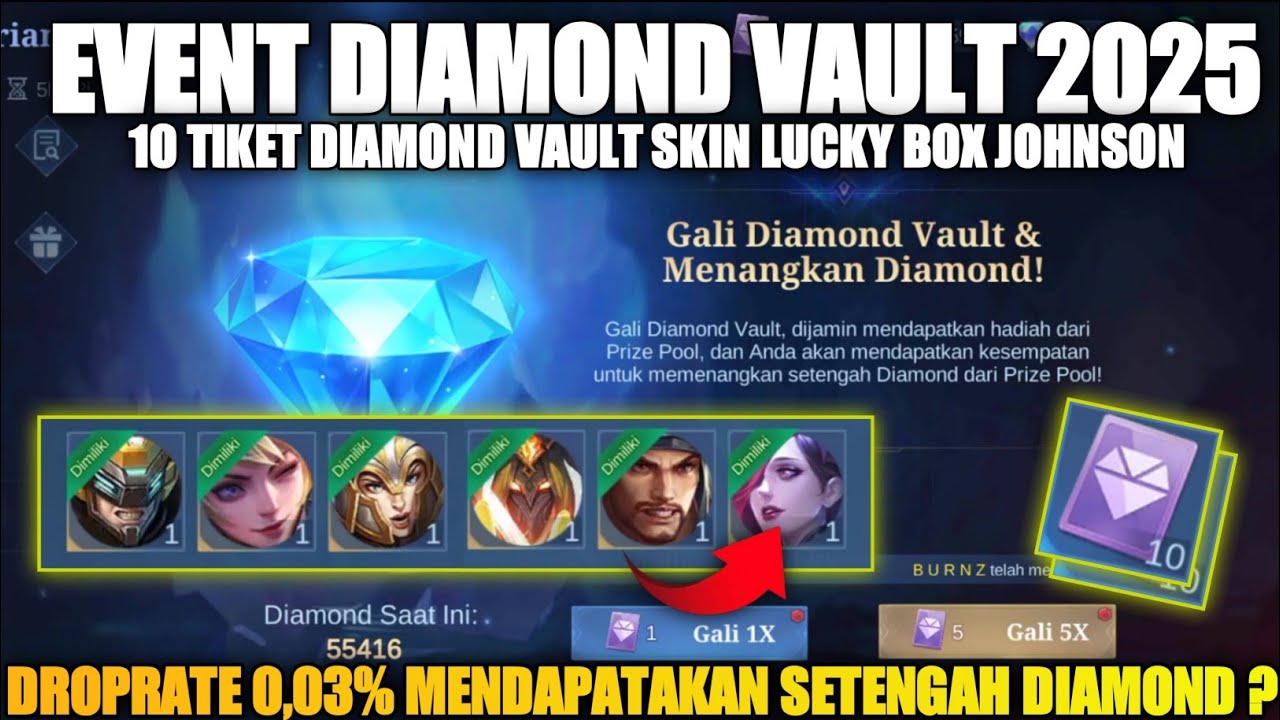 CLAIM 10 TOKEN!! Hadiah Draw Event Diamond Vault Skin Hadiah Legend Johnson Lucky Box Mobile Legends