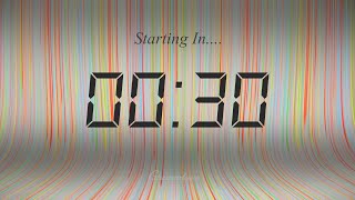 30-Second Countdown Timer | Colorful Vertical Flow Animation | No Sound