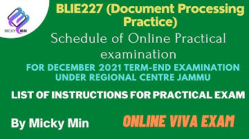 Schedule of Online Practical examination for BLIE227 for December 2021 TEE Regional Centre Jammu.