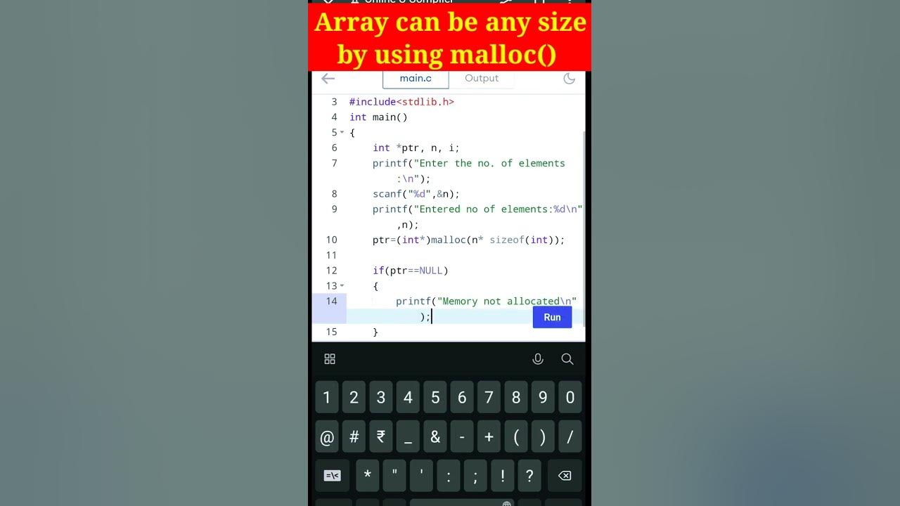 Array can be any Size using Malloc() In c language#coding # ...