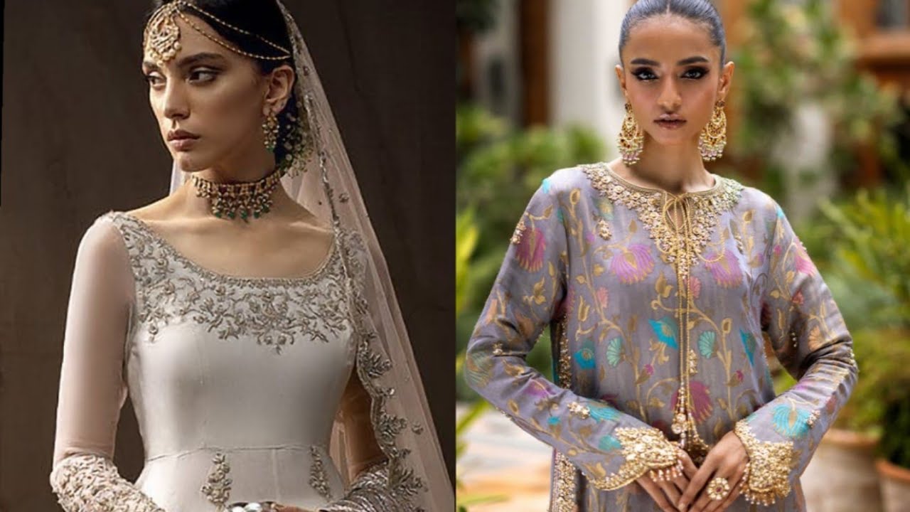 Pure Atlas Meenakari | Stitched Frocks on Embroidered Chiffon for Wedding Wear | Din Collection