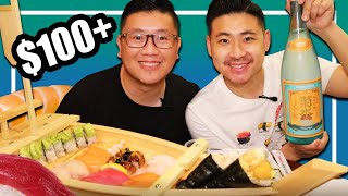 GIANT Sushi Boat Mukbang - Salmon, Tuna, Yellowtail \& more (SUSHI MUKBANG)