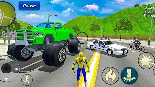 Spider Rope Hero Gangster Crime - Monster Truck and Rescue Truck at Vegas City - Android Gameplay screenshot 4