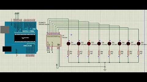 Shift register 8-bit binary counter using Arduino simulated in Proteus