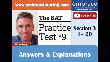 Embrace Tutoring SAT Math Practice Test 9 Section 3 Problems 1 - 20