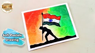 Republic Day Special Boy holding a Indian Flag | Easy Soft Pastels 26 January painting for beginner screenshot 5
