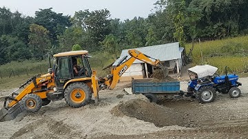 JCB Machine Amazing Work on Sandy Place - JCB Loading Gravel in Tractor - JCB Backhoe 3DX at Work