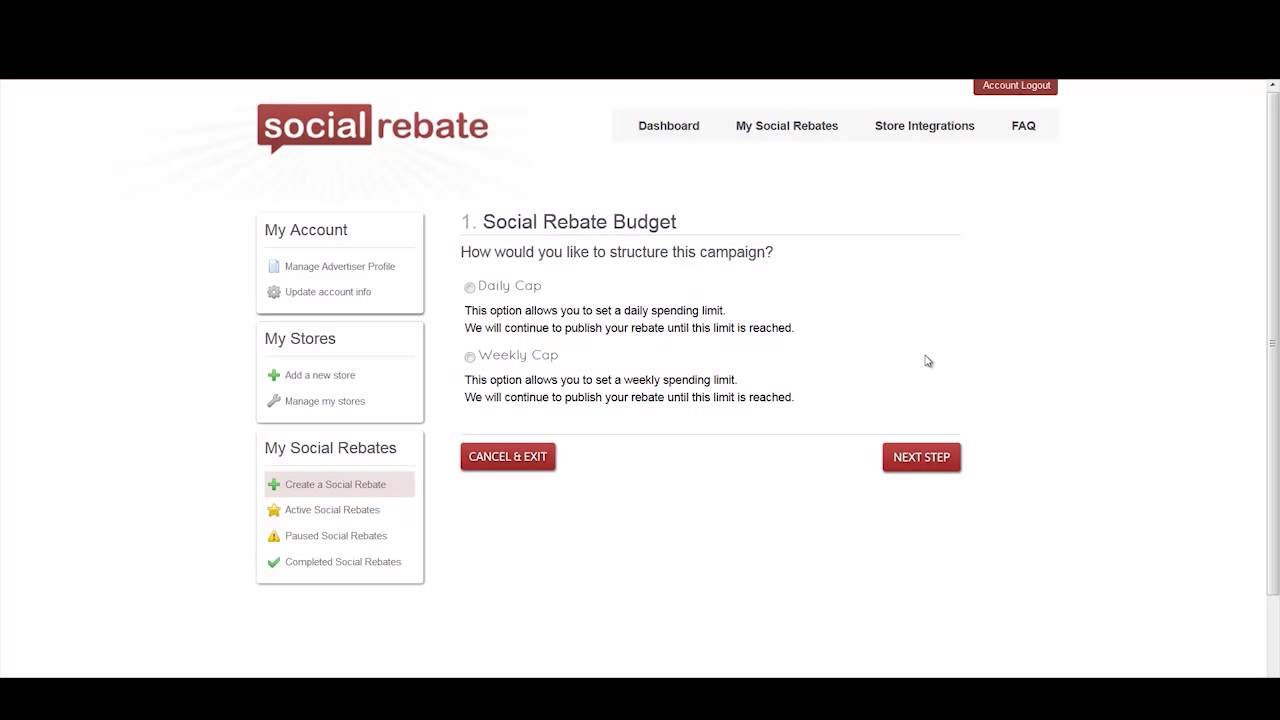 Creating A Social Rebate Step 2 Choose A Budget YouTube