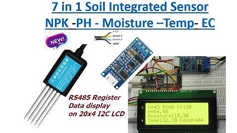 Bodemgeïntegreerde sensor NPK-PH-VOCHT-TEMP-EC weergave op I2C LCD