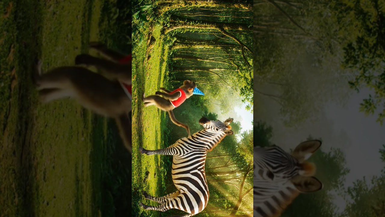 Monkey 🐒 and Zebra dancing 