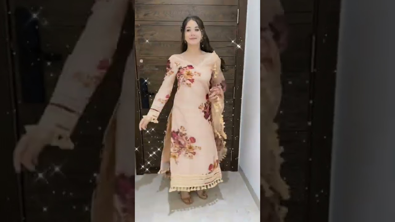 Beautiful Printed Dress Design Peach colour Dress Design Idea