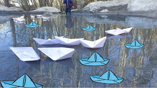 Запускаем бумажные кораблики в ручейках:) We launch paper boats in streams :)