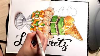 Copic markers coloring and blending speedpaint by Lisa Krasnova