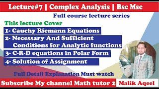 Famous Complex Analysis| Lecture 7 Complex Analysis | Cauchy Riemann Equations || Math Tutor 2 Profile